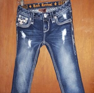 Rock Revival Women's Alexia Crop Embellished Pocket Thick Stitch Capri Sz 24x21